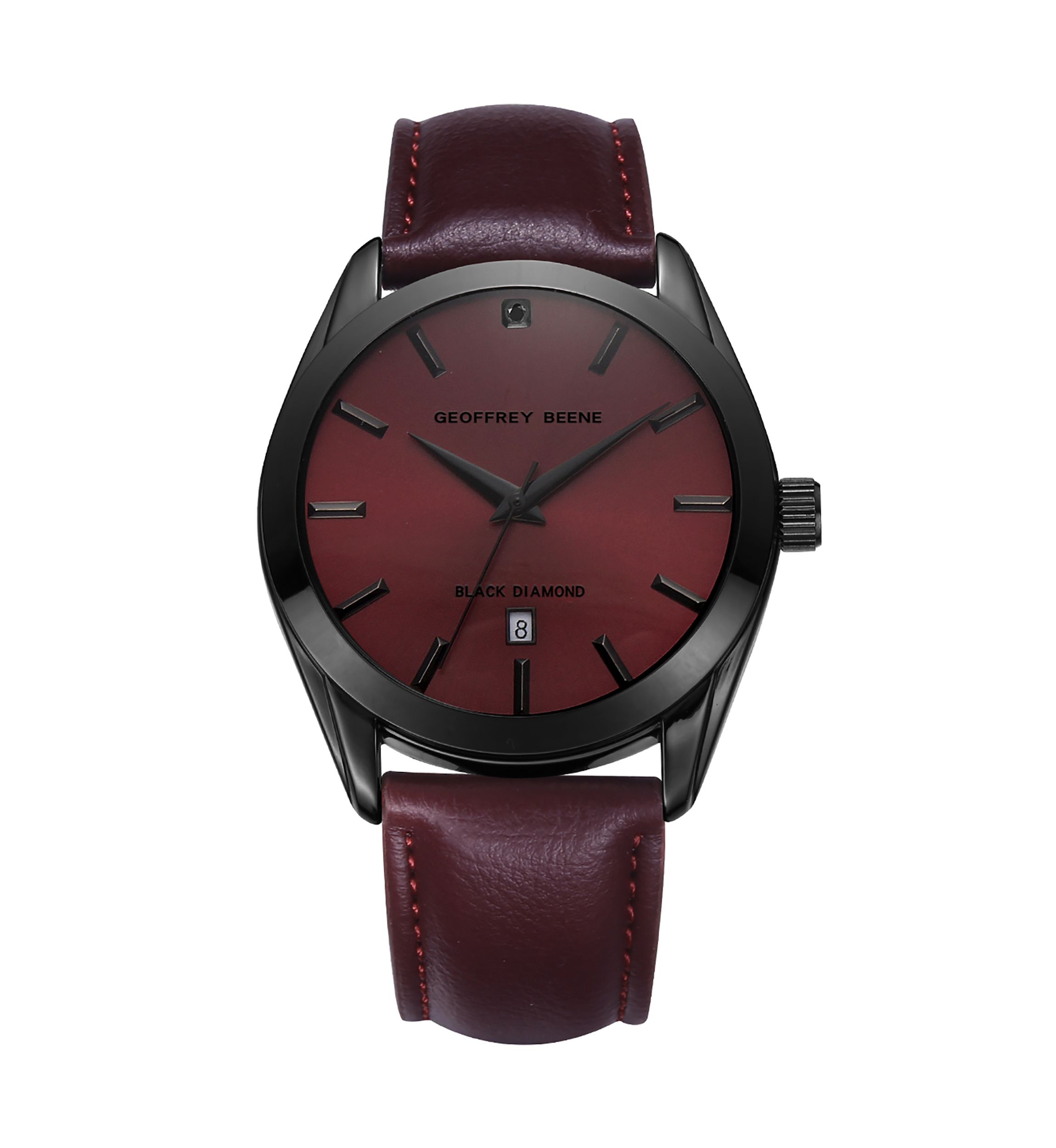 Gunmetal Genuine Black Diamond Dial Maroon Strap Watch