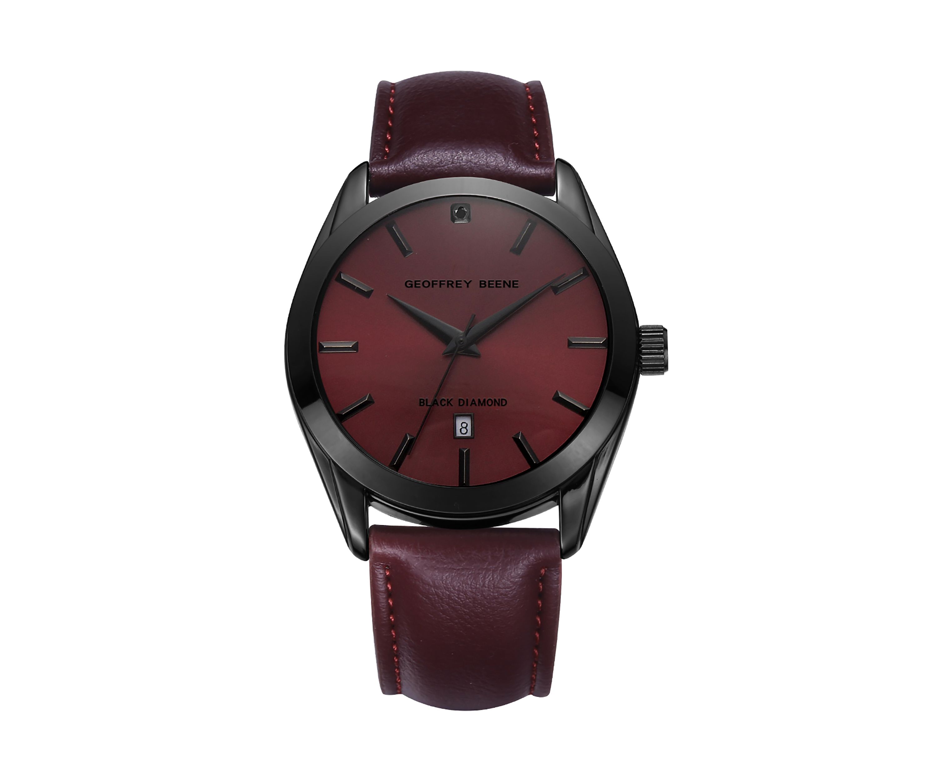 Gunmetal Genuine Black Diamond Dial Maroon Strap Watch