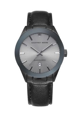 Geoffrey Beene Men's Gunmetal Black Diamond Leather Strap Watch -  5800684GBC0029GU