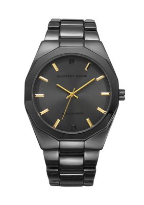 Geoffrey Beene Men's Gunmetal Genuine Black Diamond Octagonal Bracelet Watch -  5800684GBC8138GU