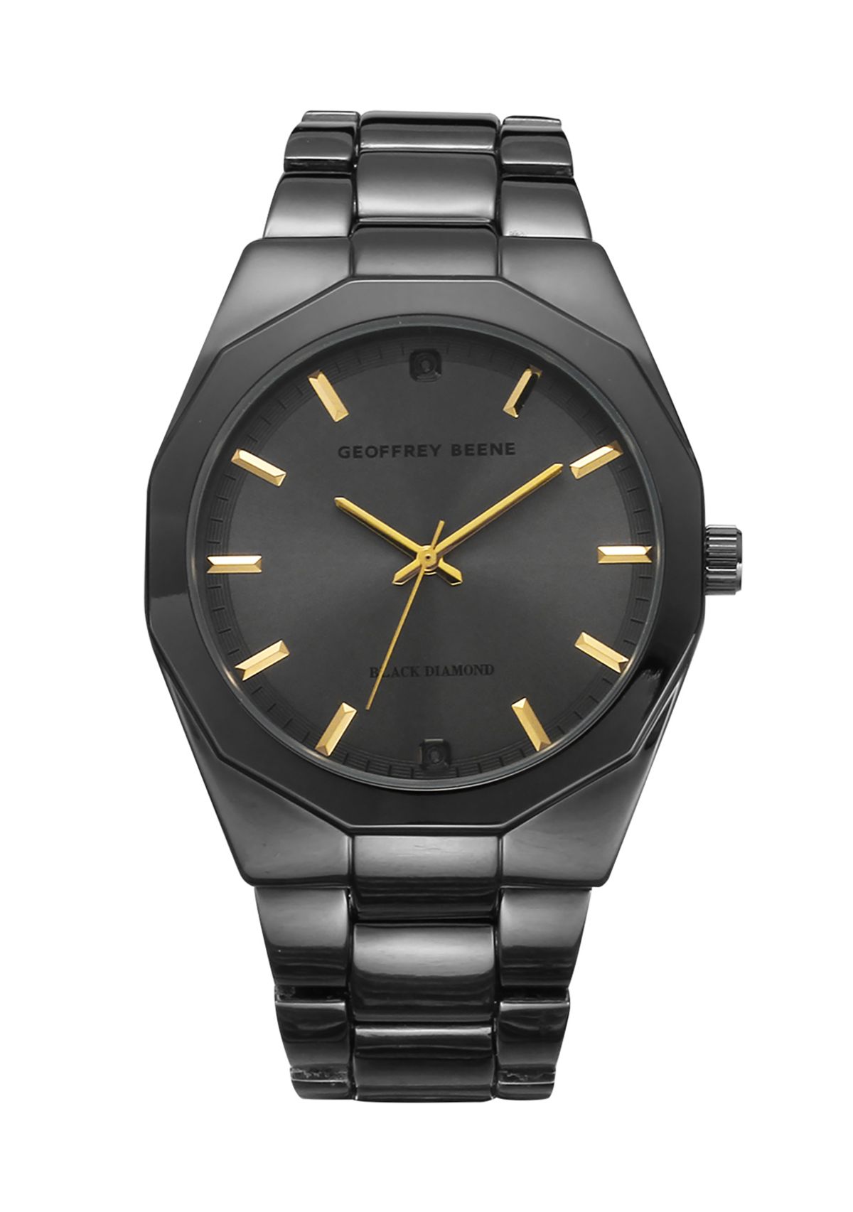 Gunmetal Genuine Black Diamond Octagonal Bracelet Watch