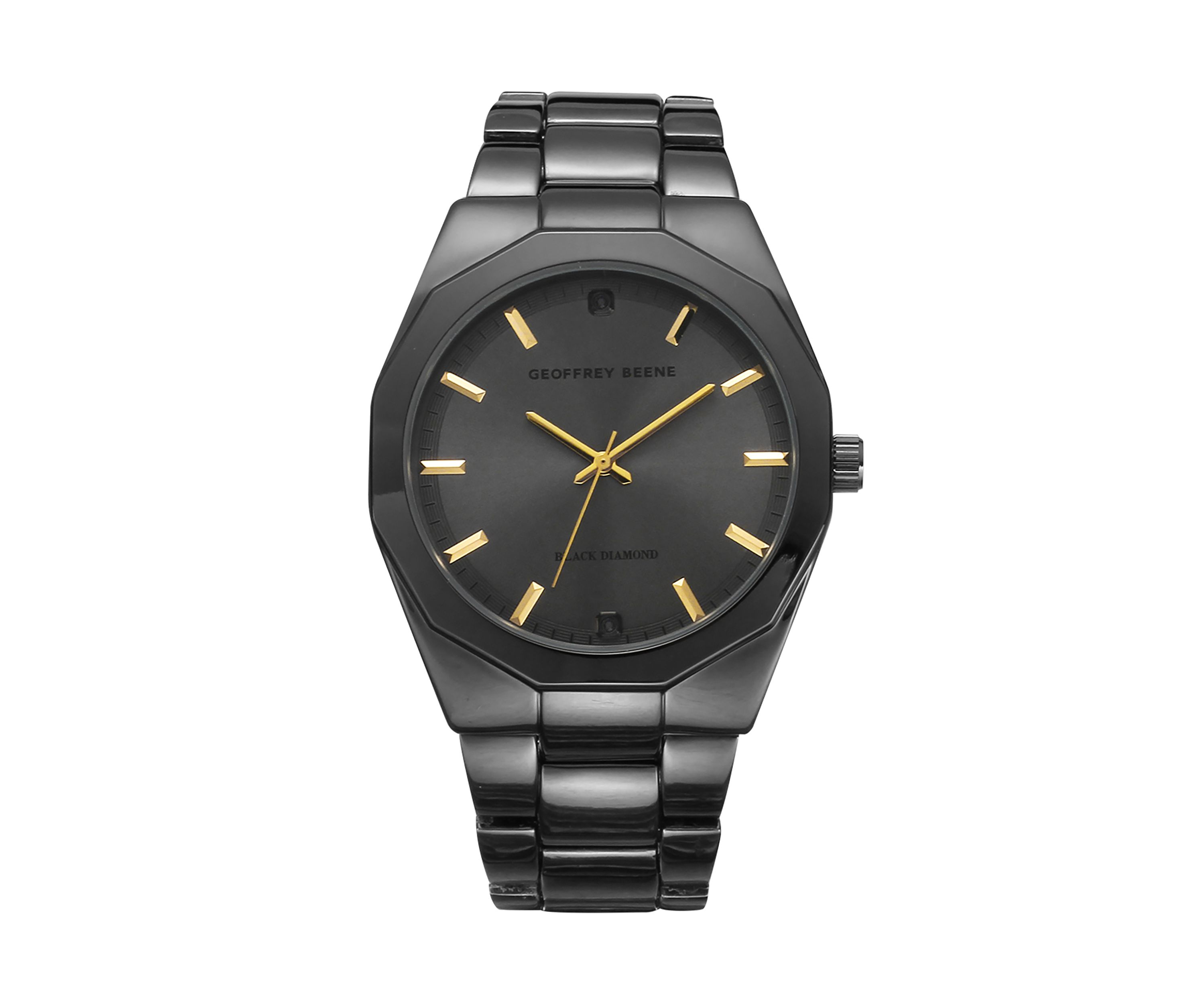 Gunmetal Genuine Black Diamond Octagonal Bracelet Watch