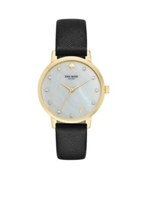 kate spade new york® Women's Monogram Black Leather 3-Hand Watch | belk