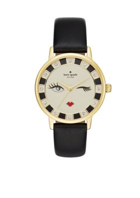 kate spade new york® Metro Black Leather Strap Three-Hand Watch | belk