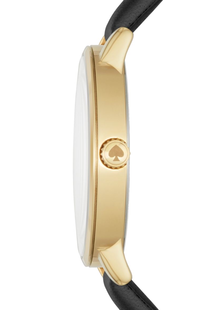 Womens Gold-Tone Monterey Black Leather Watch