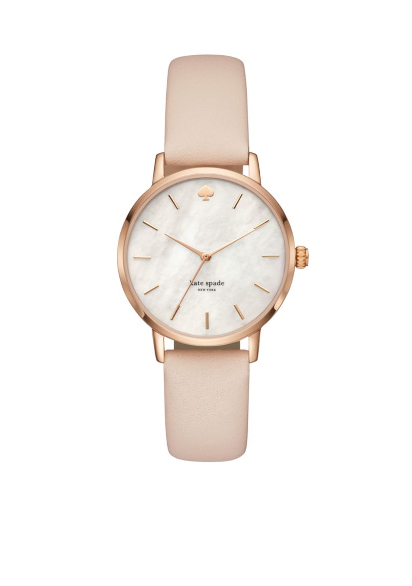 Womens Gold-Tone Metro Vachetta Leather Strap Watch