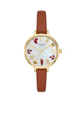 kate spade new york® Gold-Tone Metro Three-Hand Browl Leather Watch | belk