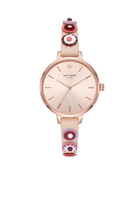 kate spade new york® Rose Gold-Tone Metro Three-Hand Leather Watch | belk