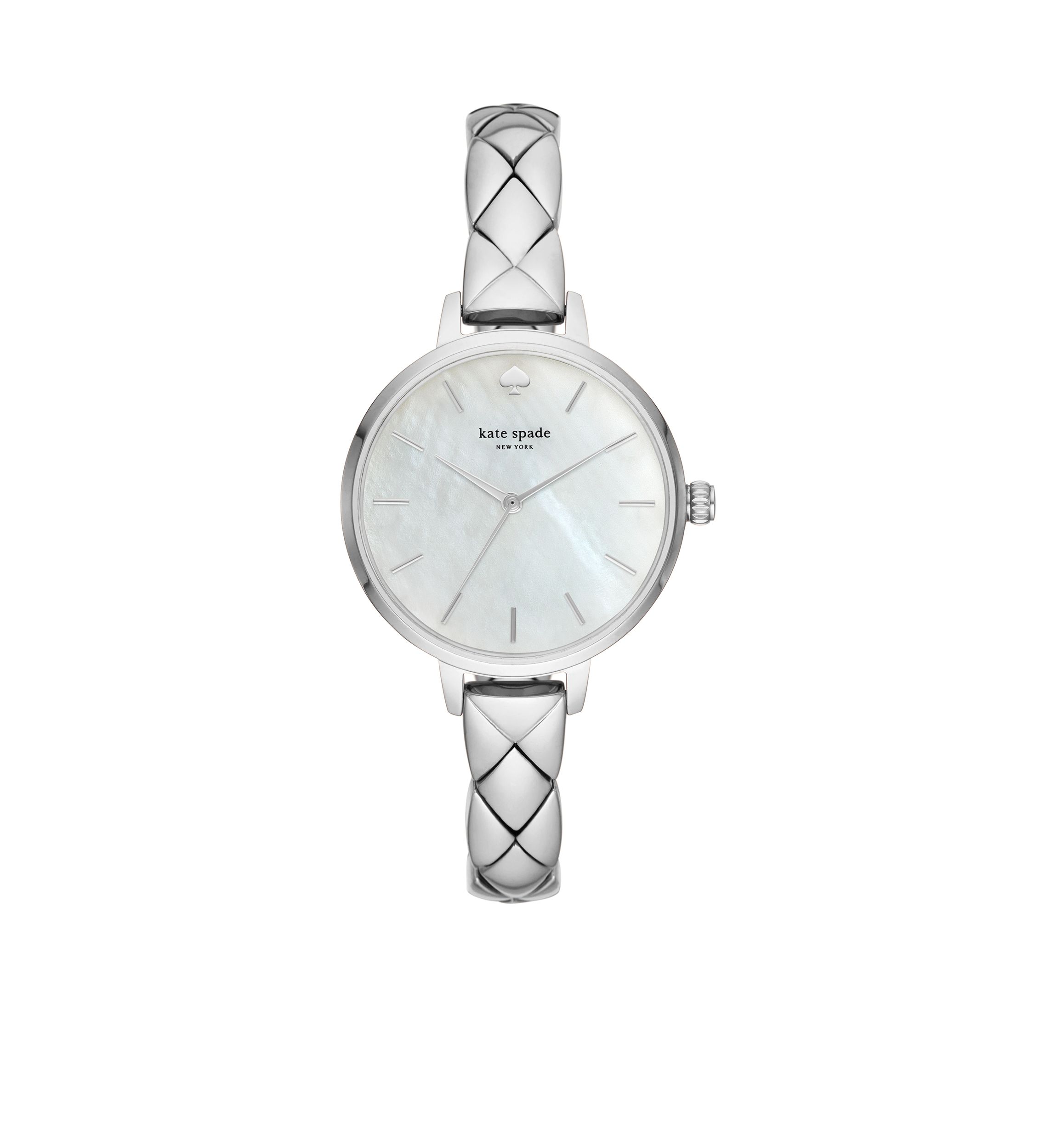 Womens Stainless Steel Skinny Quilted Metro Watch