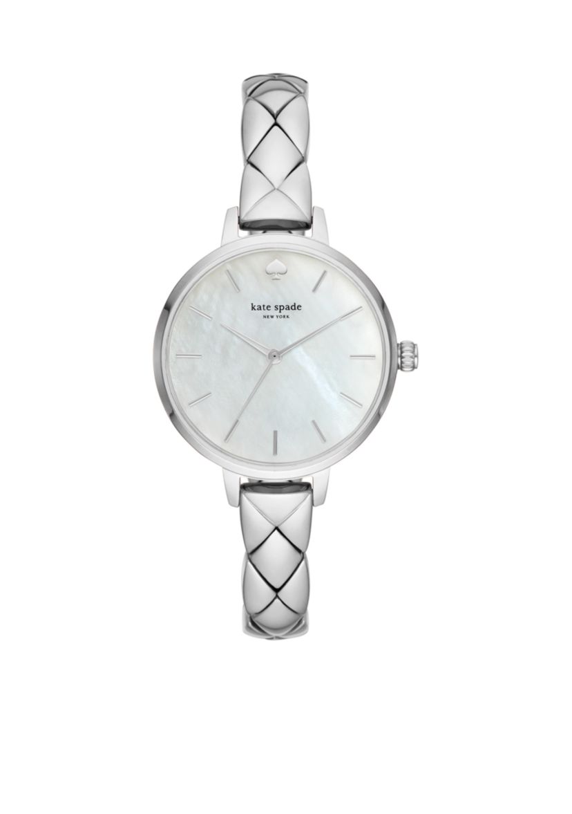 Womens Stainless Steel Skinny Quilted Metro Watch