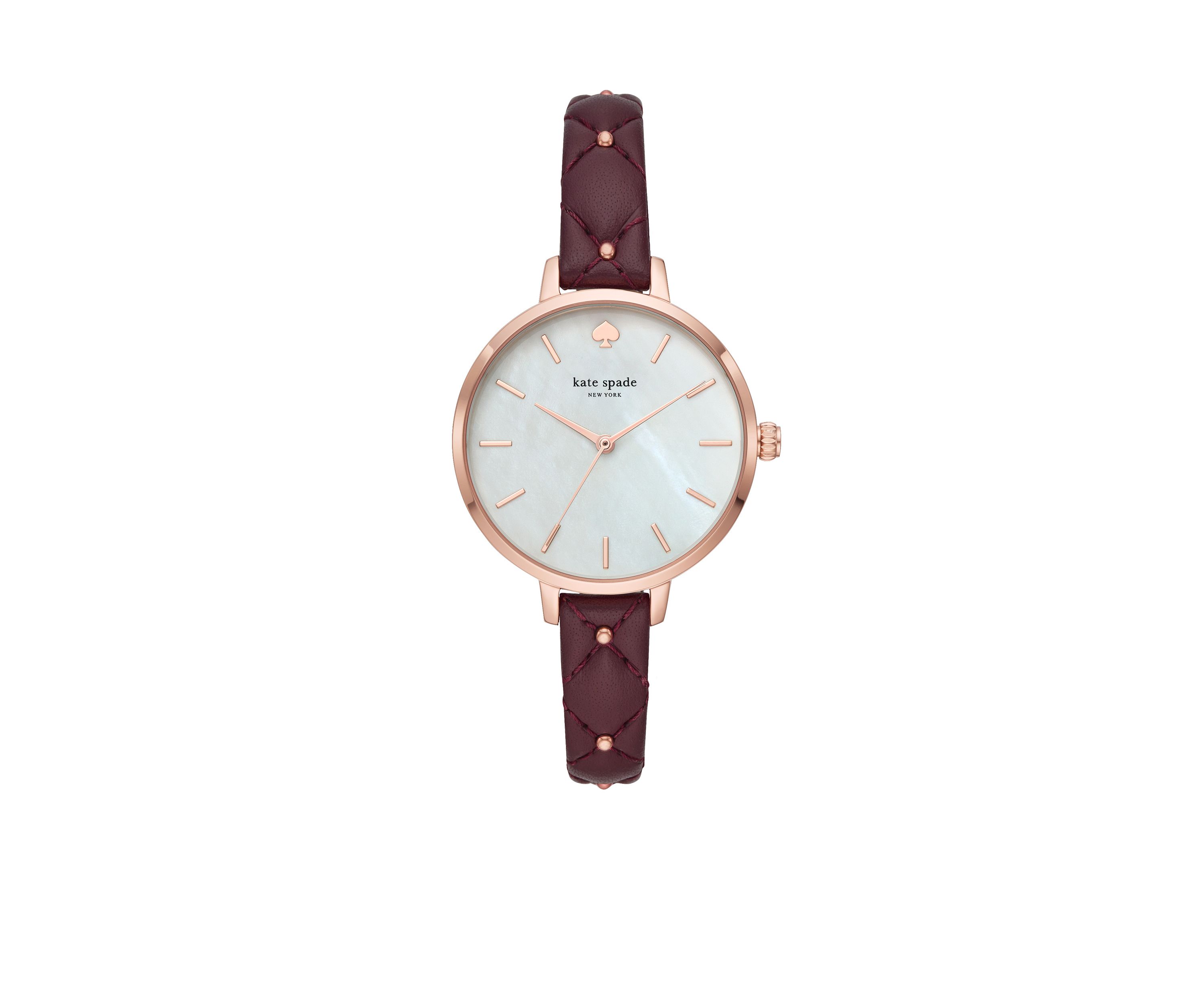 Rose Gold-Tone Metro Quilted Merlot Leather Watch