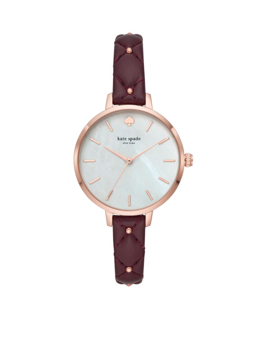 Rose Gold-Tone Metro Quilted Merlot Leather Watch
