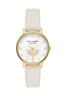 kate spade new york Metro Three Hand Champagne White Leather Watch -  5800685KSW1779