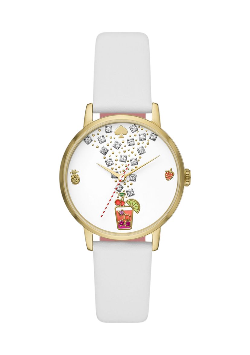 White and Gold Multi Colored Leather Band Watch