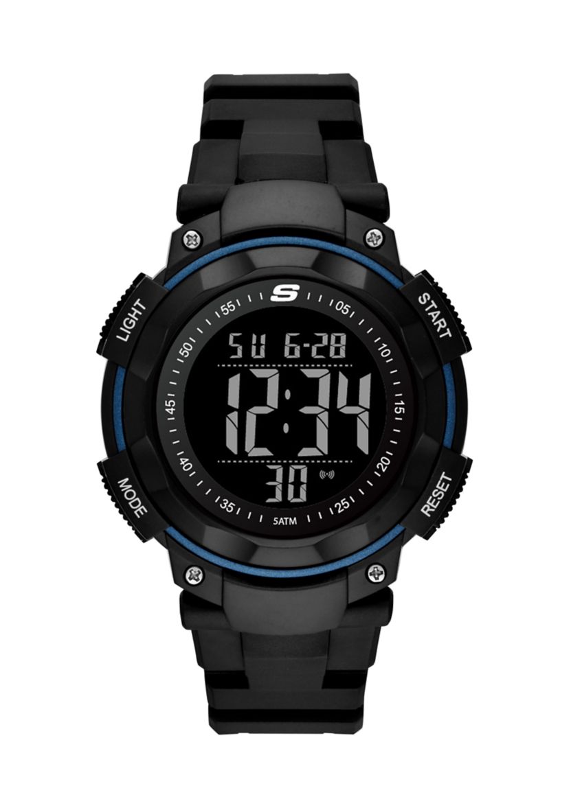 Ruhland 45 Millimeter Sport Digital Chronograph Watch with Plastic Strap and Case, Black and Blue