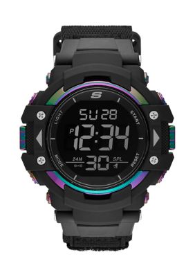 Skechers Men's Keats 55 Millimeter Sport Digital Chronograph Watch with Fast Wrap Strap and Plastic Case, Black and Iridescent -  0796483411142