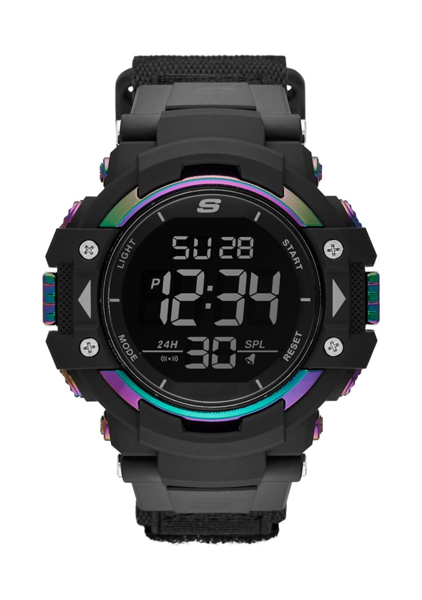 Keats 55 Millimeter Sport Digital Chronograph Watch with Fast Wrap Strap and Plastic Case, Black and Iridescent