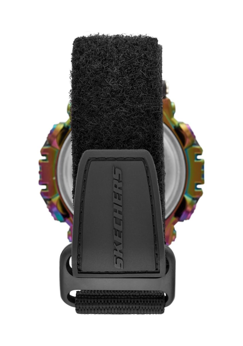 Keats 55 Millimeter Sport Digital Chronograph Watch with Fast Wrap Strap and Plastic Case, Black and Iridescent