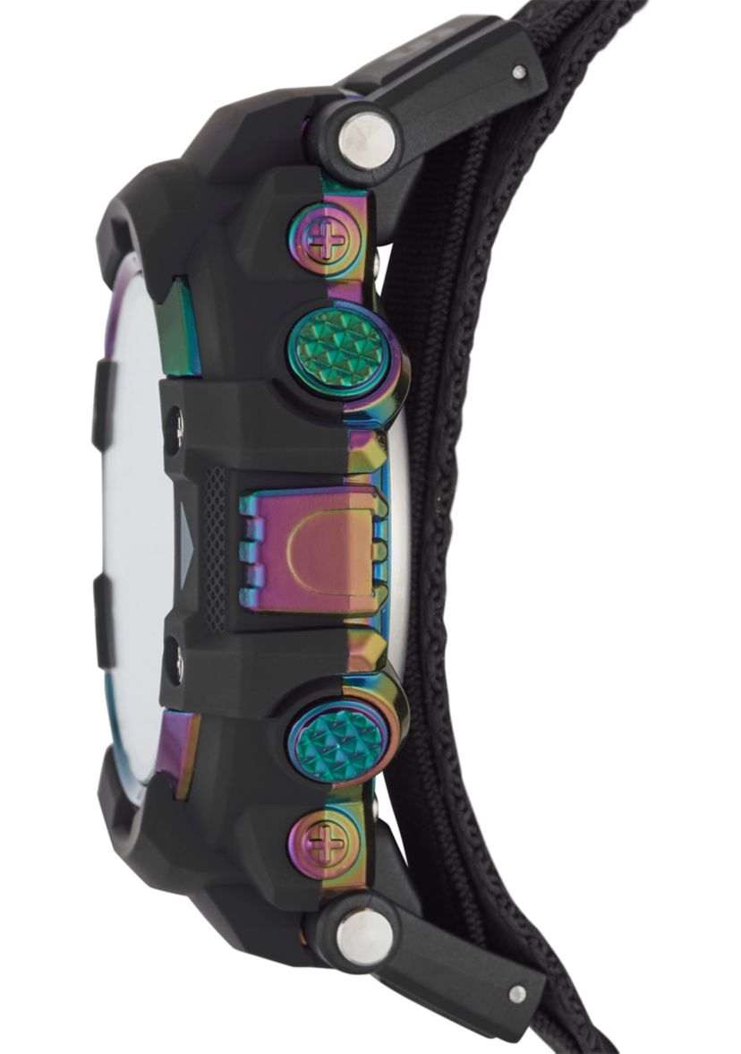 Keats 55 Millimeter Sport Digital Chronograph Watch with Fast Wrap Strap and Plastic Case, Black and Iridescent