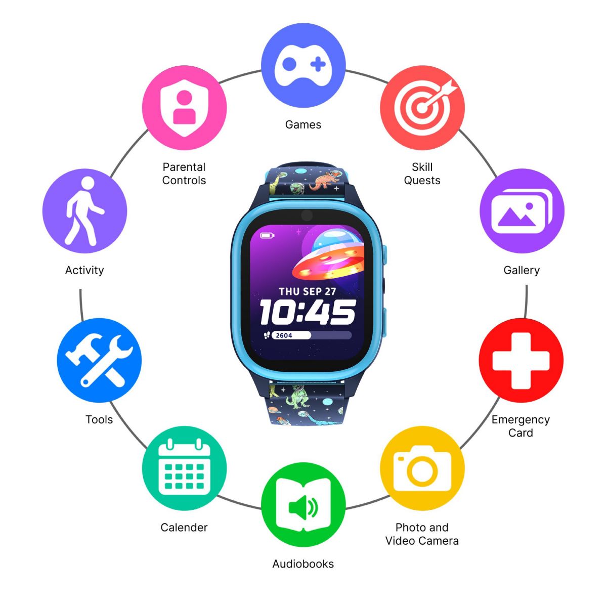 PlayZoom 4 Kids Smartwatch – 25 STEM Games, Camera, Step Counter, Audiobooks, Bluetooth, Splash Resistant, 7-Day Battery
