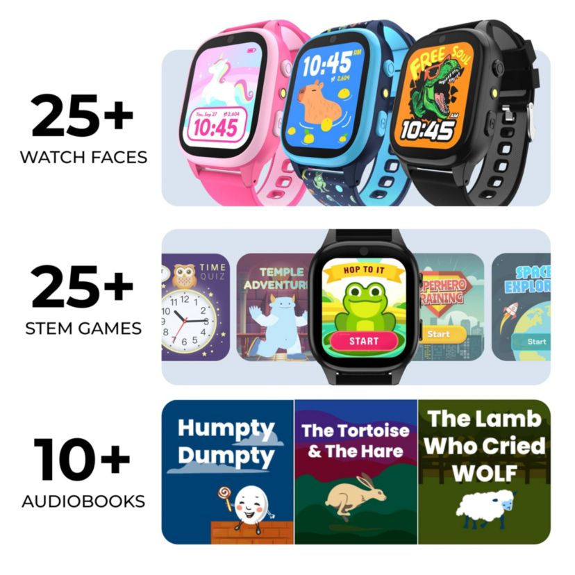 PlayZoom 4 Kids Smartwatch – 25 STEM Games, Camera, Step Counter, Audiobooks, Bluetooth, Splash Resistant, 7-Day Battery