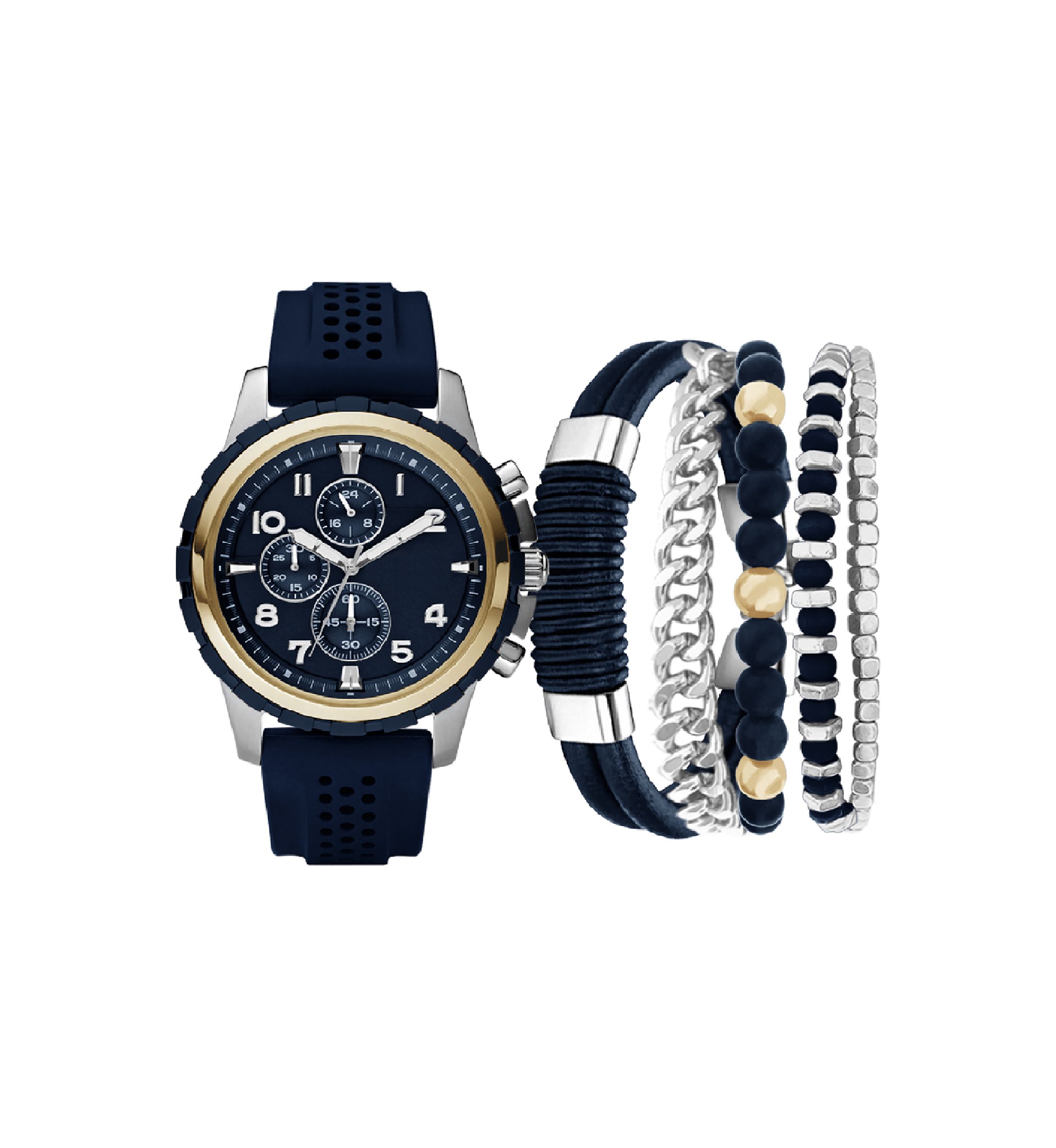 Two Tone Black Bracelet and Watch Set