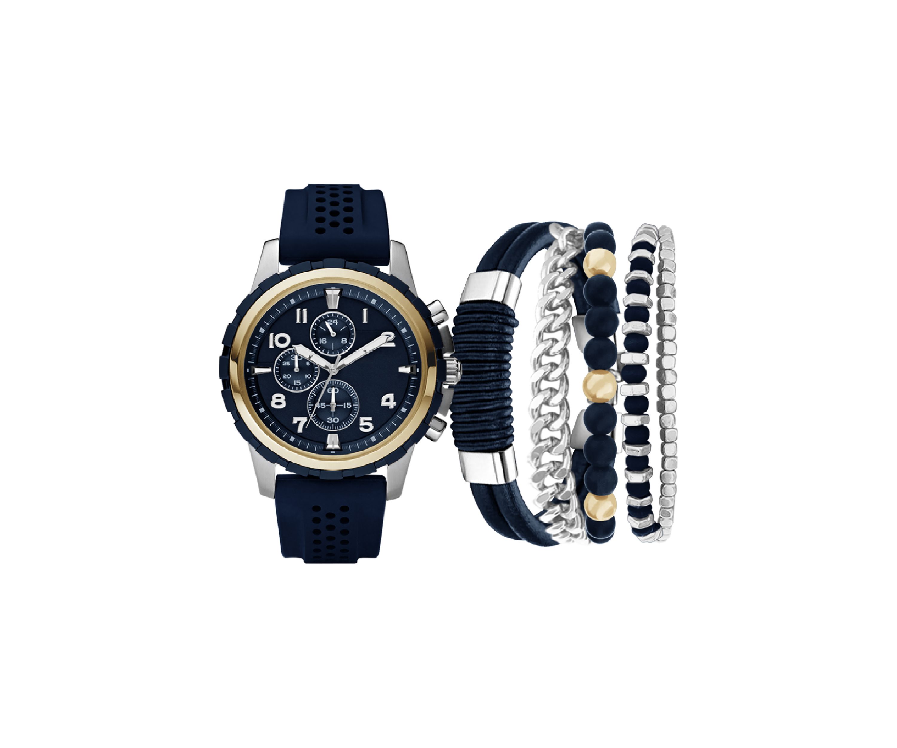 Two Tone Black Bracelet and Watch Set