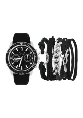 American Exchange Silver Black Watch and Bracelet Set | belk