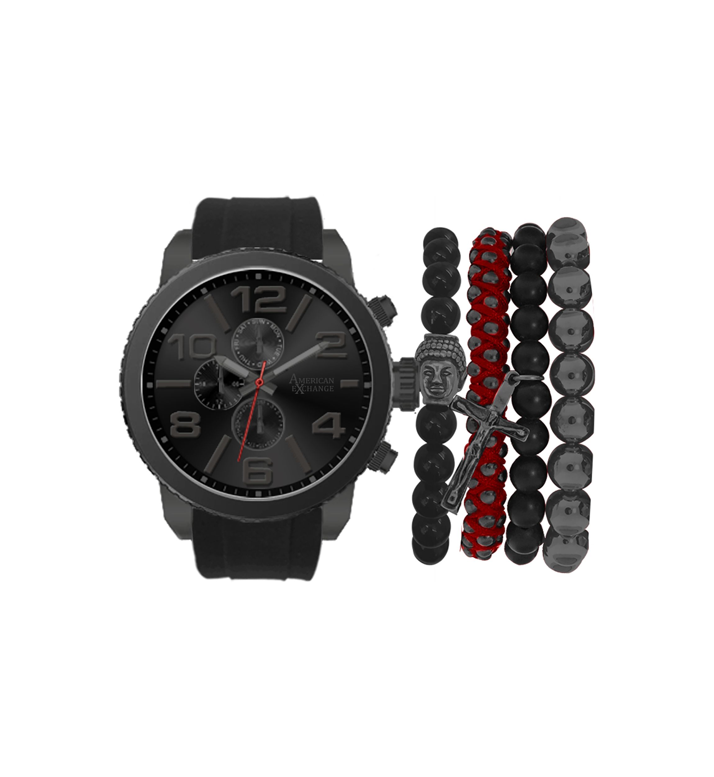 Black with Red Bracelet and Watch Set