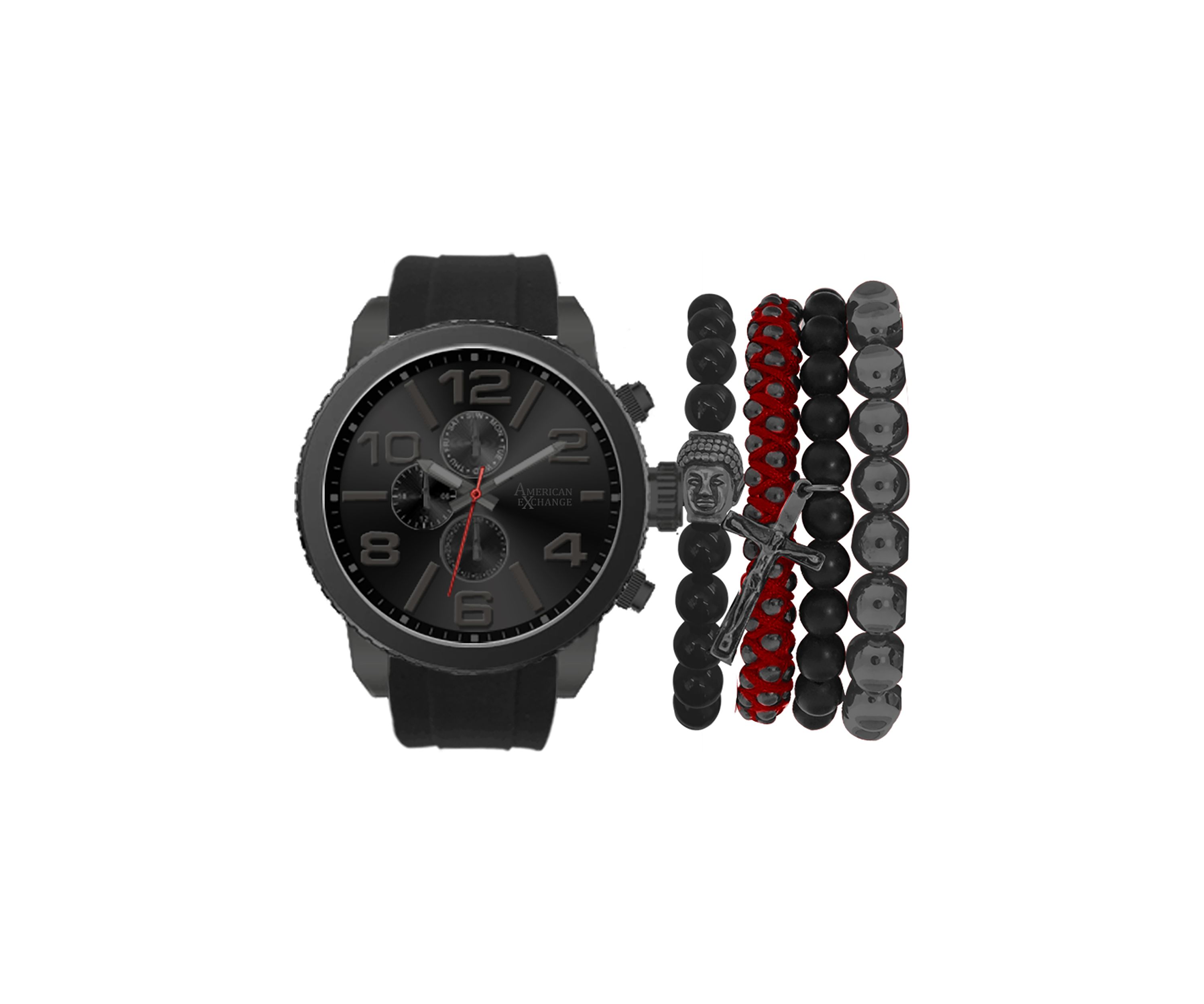 Black with Red Bracelet and Watch Set