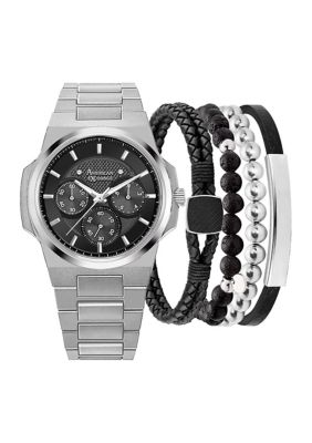 American Exchange Black Silver Watch and Bracelet Set | belk
