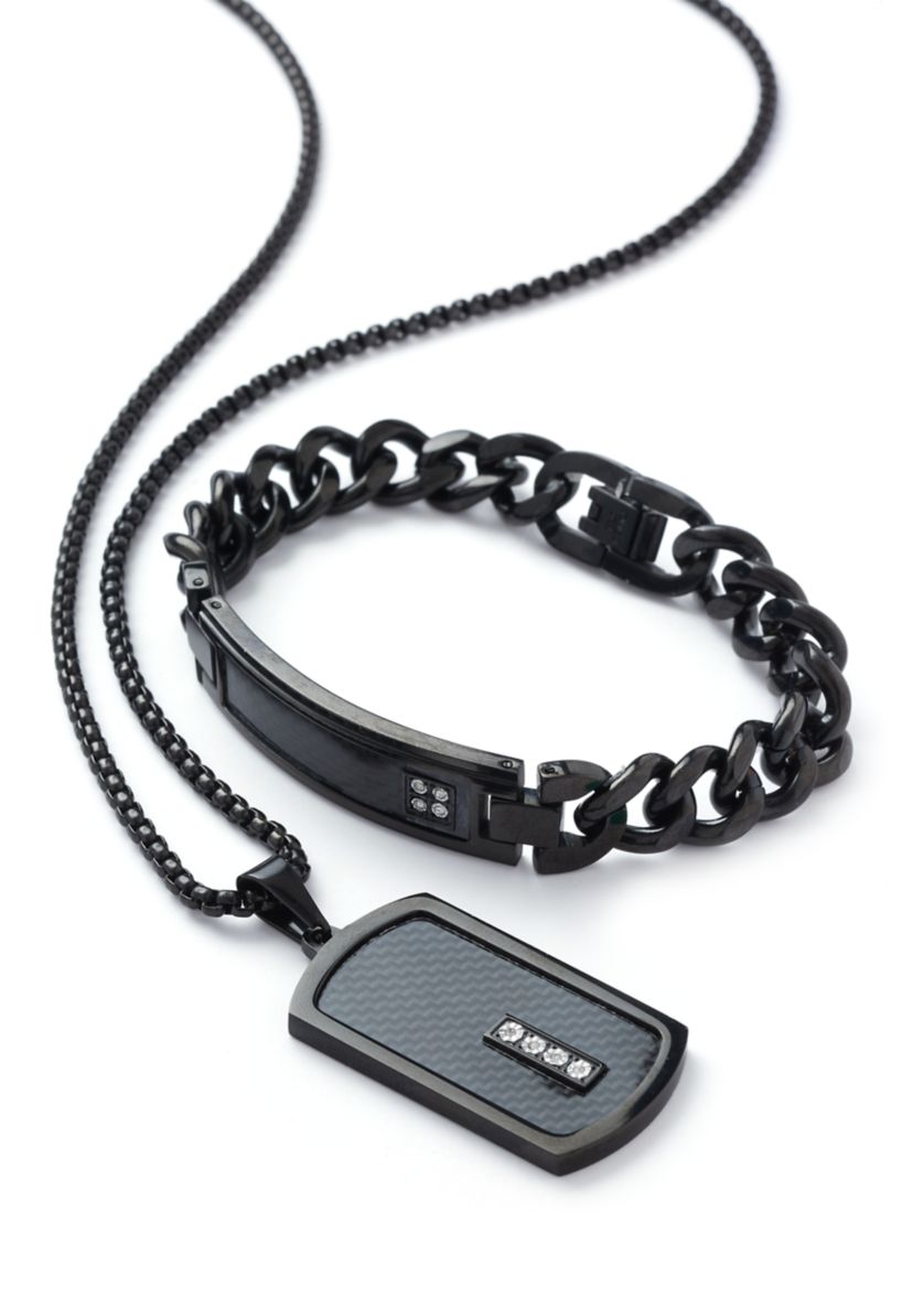 Gunmetal Pendant Necklace and Bracelet Set