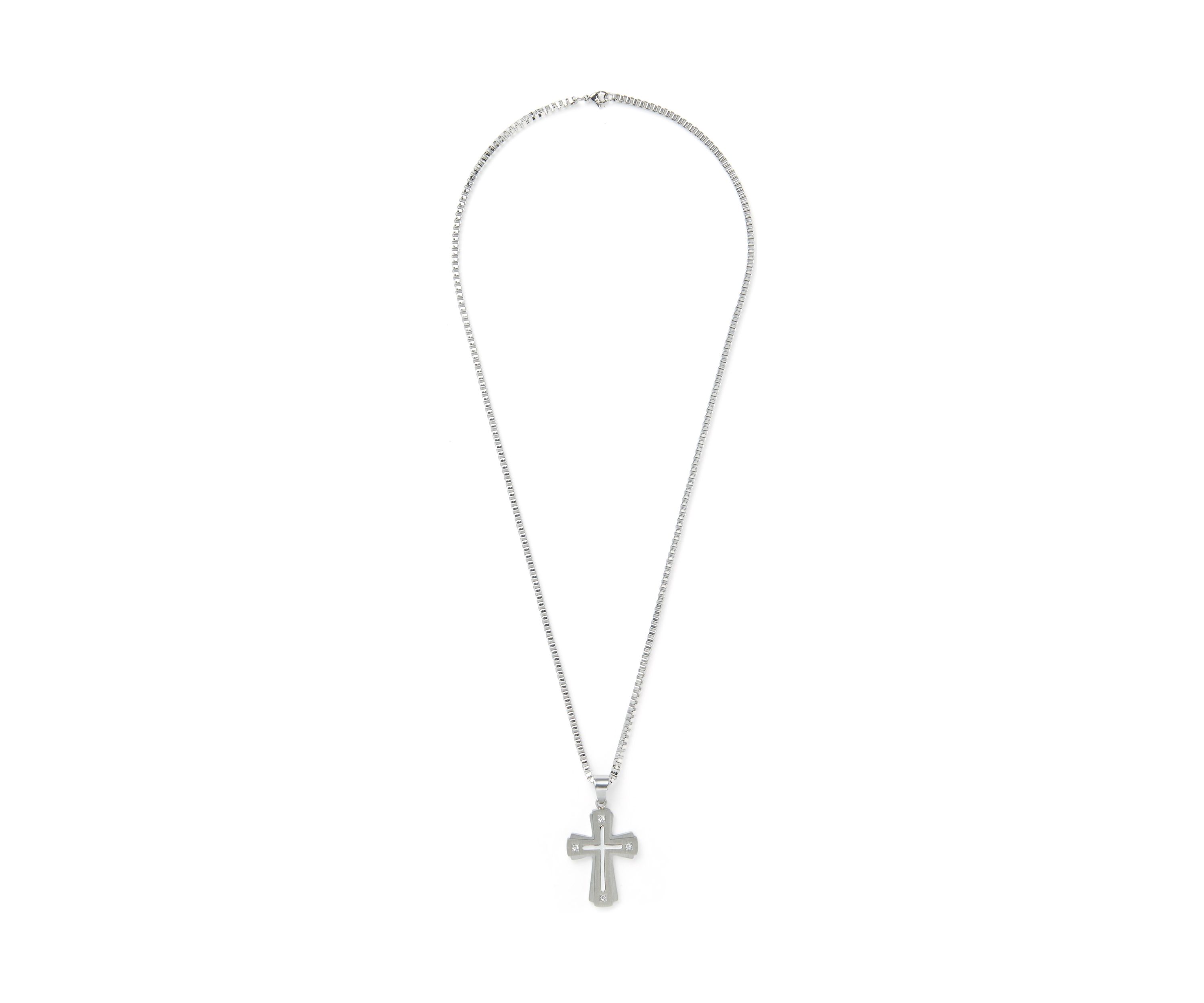 Stainless Steel Cross Pendant Necklace and Bracelet Set