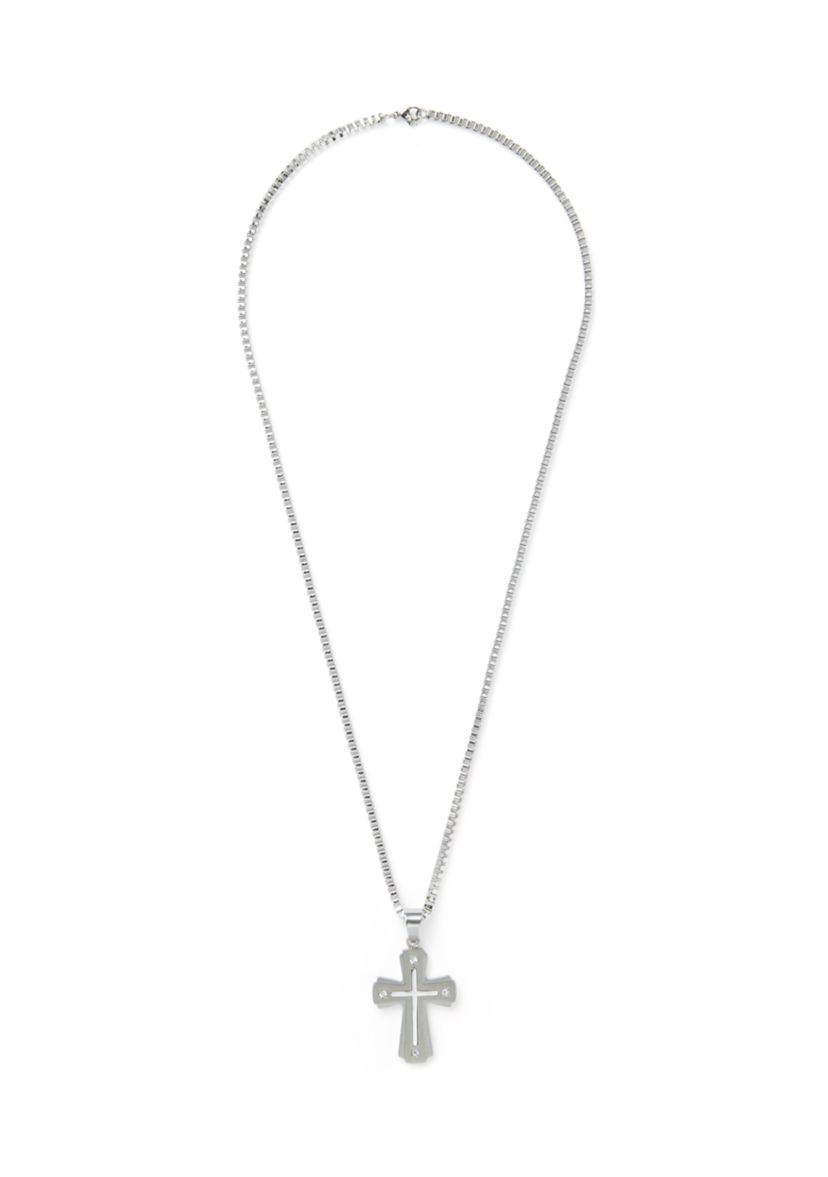 Stainless Steel Cross Pendant Necklace and Bracelet Set