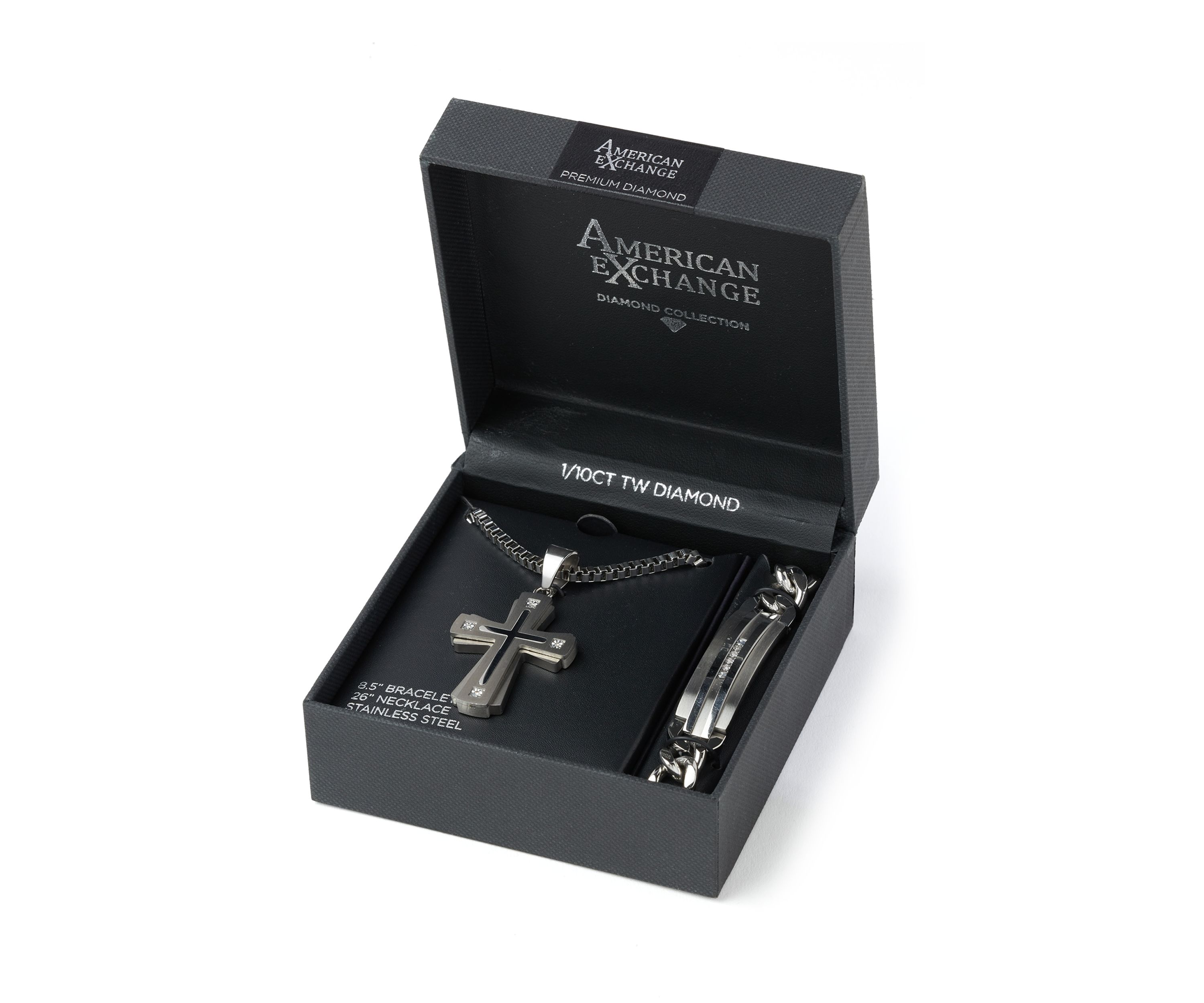 Stainless Steel Cross Pendant Necklace and Bracelet Set