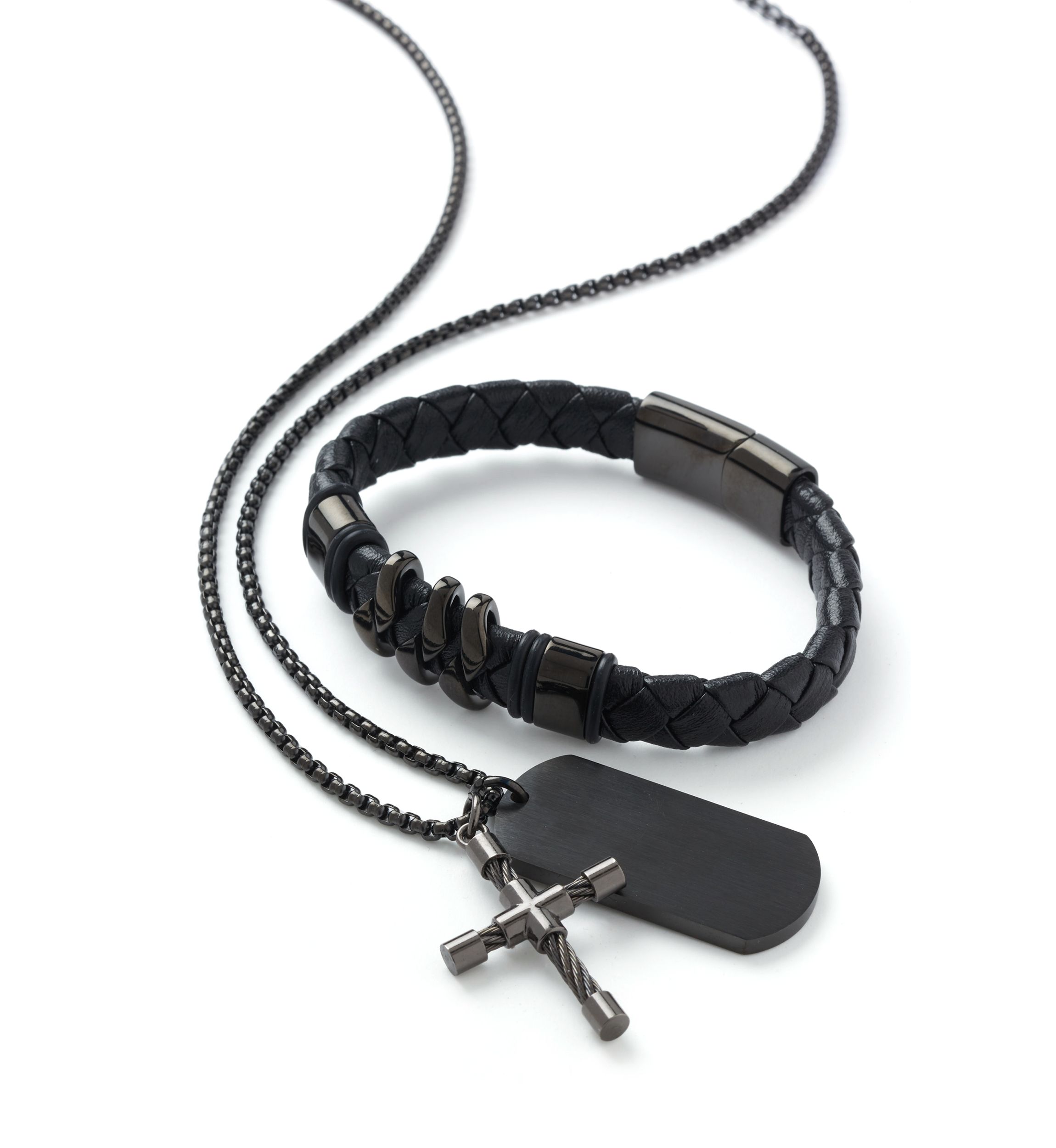 Gunmetal Bracelet and Pendant Necklace Set