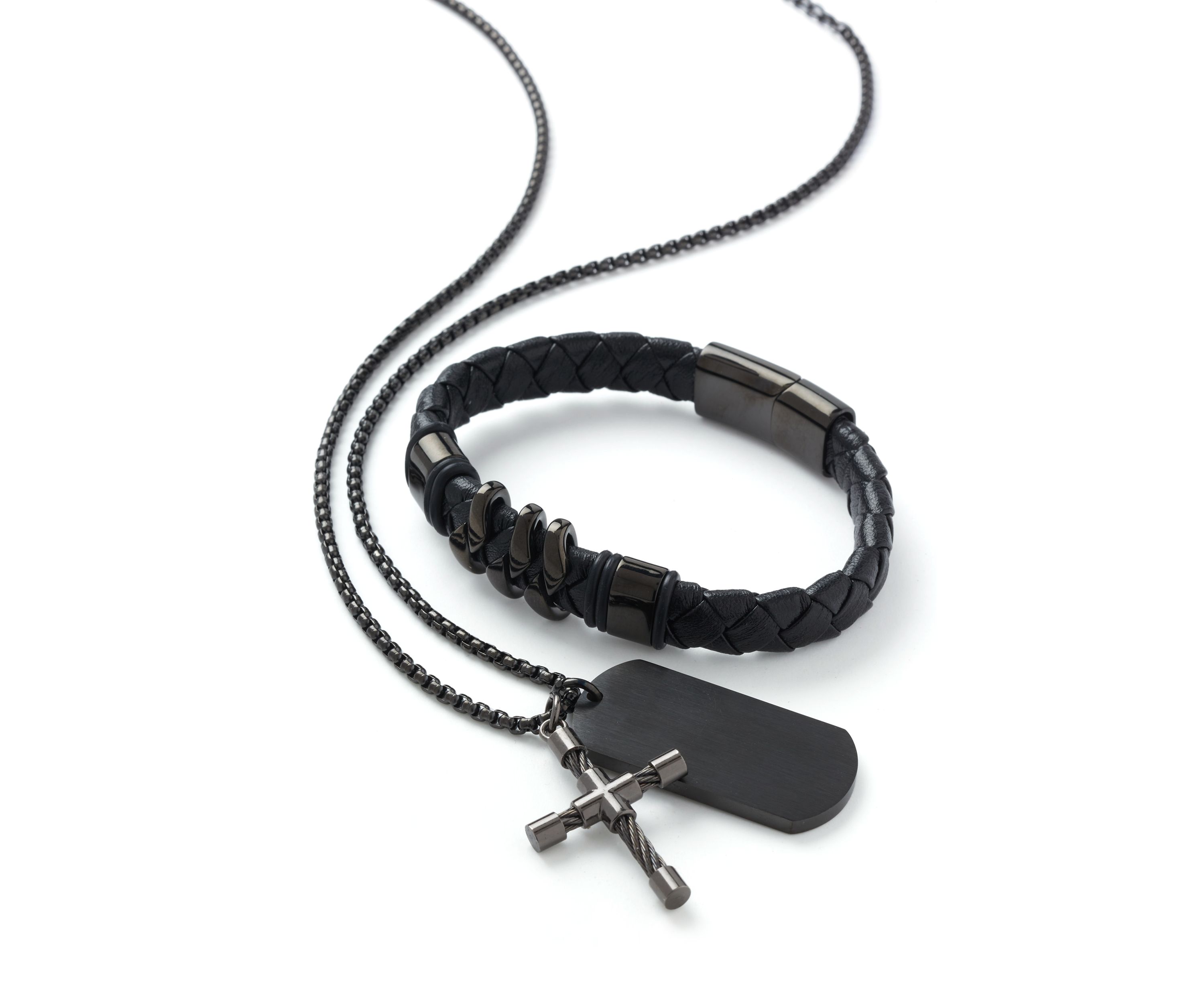 Gunmetal Bracelet and Pendant Necklace Set