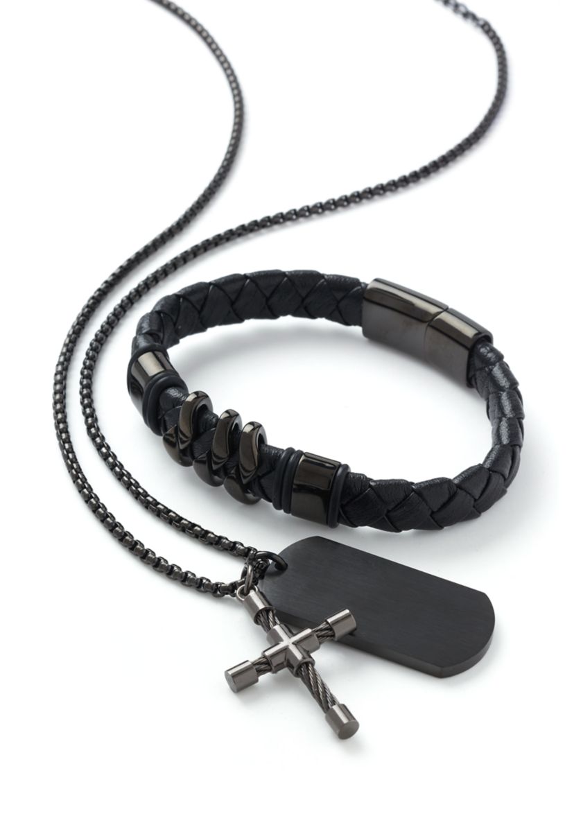 Gunmetal Bracelet and Pendant Necklace Set