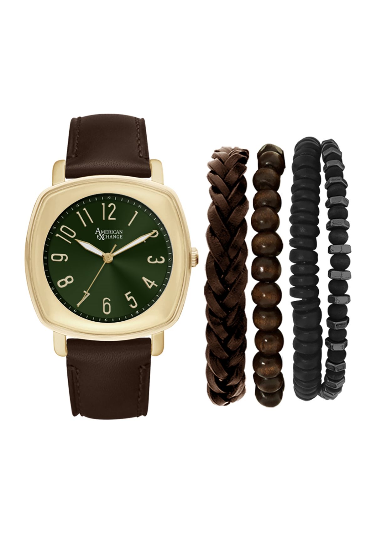 Gold Green Stackable Bracelet and Watch Set