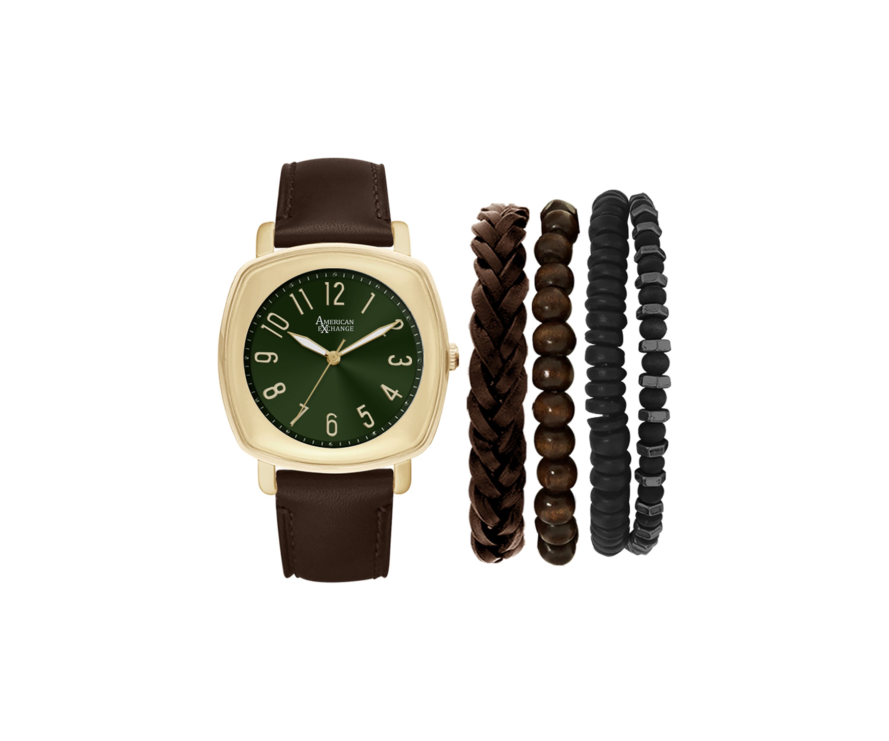 Gold Green Stackable Bracelet and Watch Set