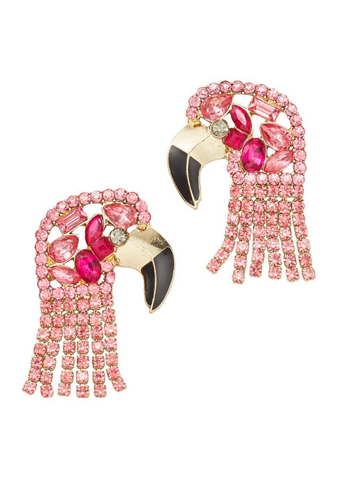 Belk Gold Tone Rhinestone Flamingo Drop Earrings