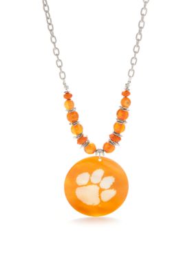 Silver Tone Clemson Tigers Pendant Necklace