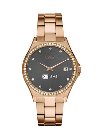 iTouch Connected Women's Hybrid Smartwatch Fitness Tracker: Crystal Case  with Rose Gold Metal Strap