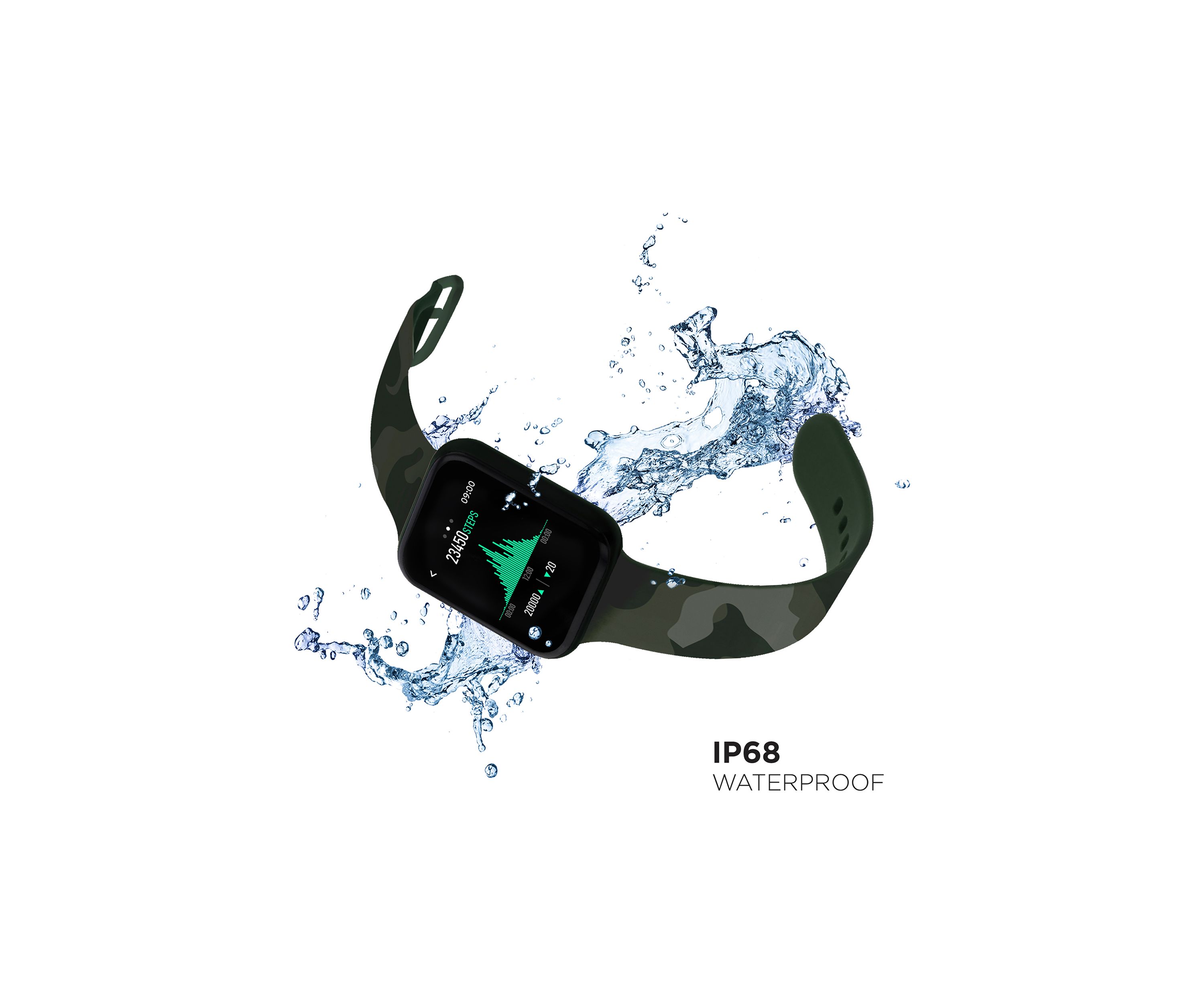 iTouch Sport 3 Touchscreen Smartwatch for Men and Women: Black Case with Green Camo Strap