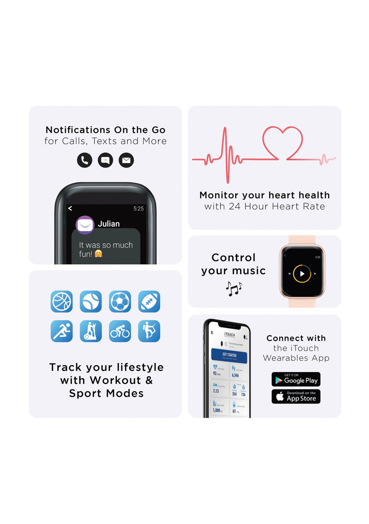 iTouch Sport 3 Touchscreen Smartwatch for Men and Women: Black Case with Green Camo Strap