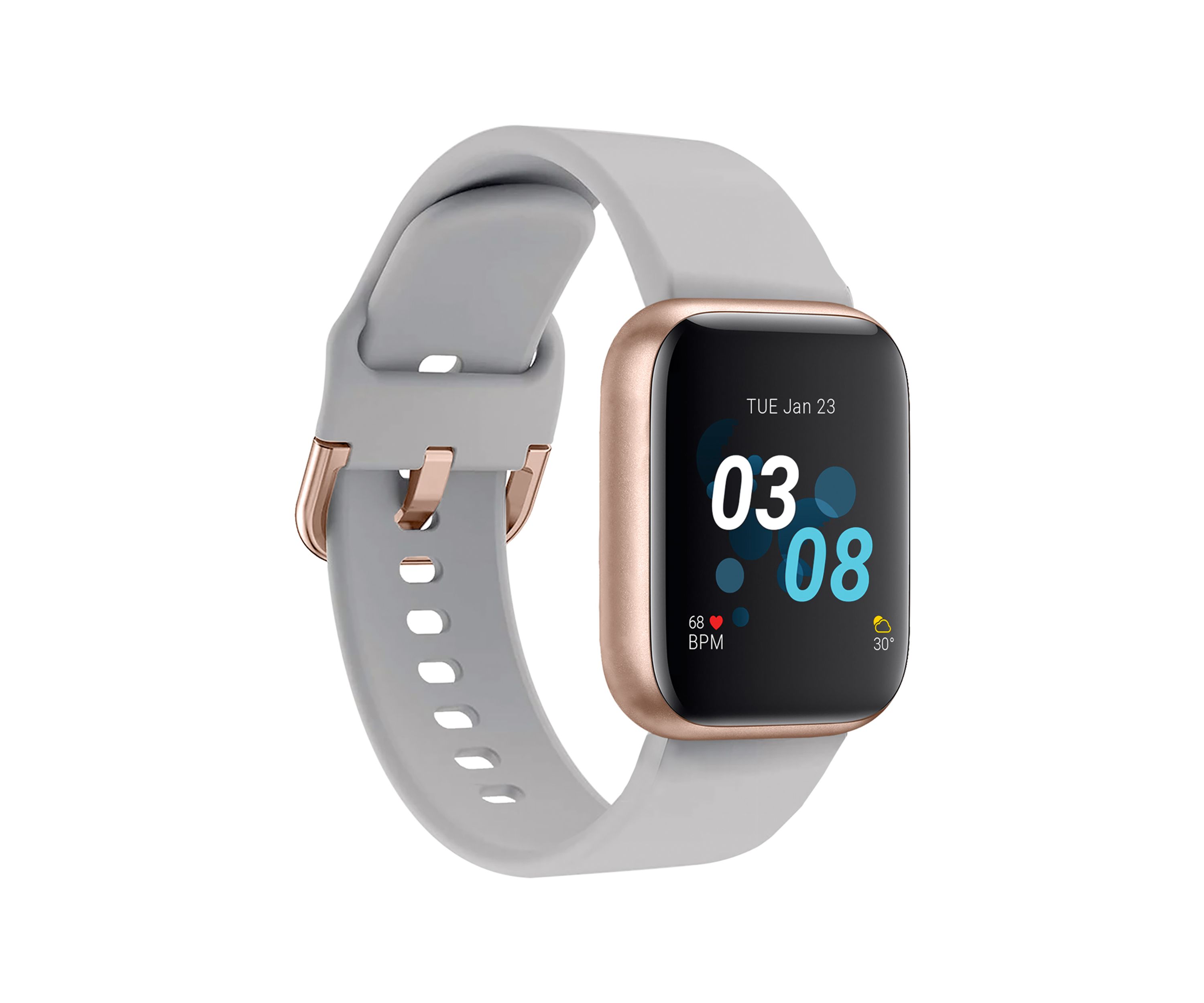Air 3 Touchscreen Smartwatch Fitness Tracker for Men and Women: Rose Gold Case with Gray Strap (40 Millimeter)