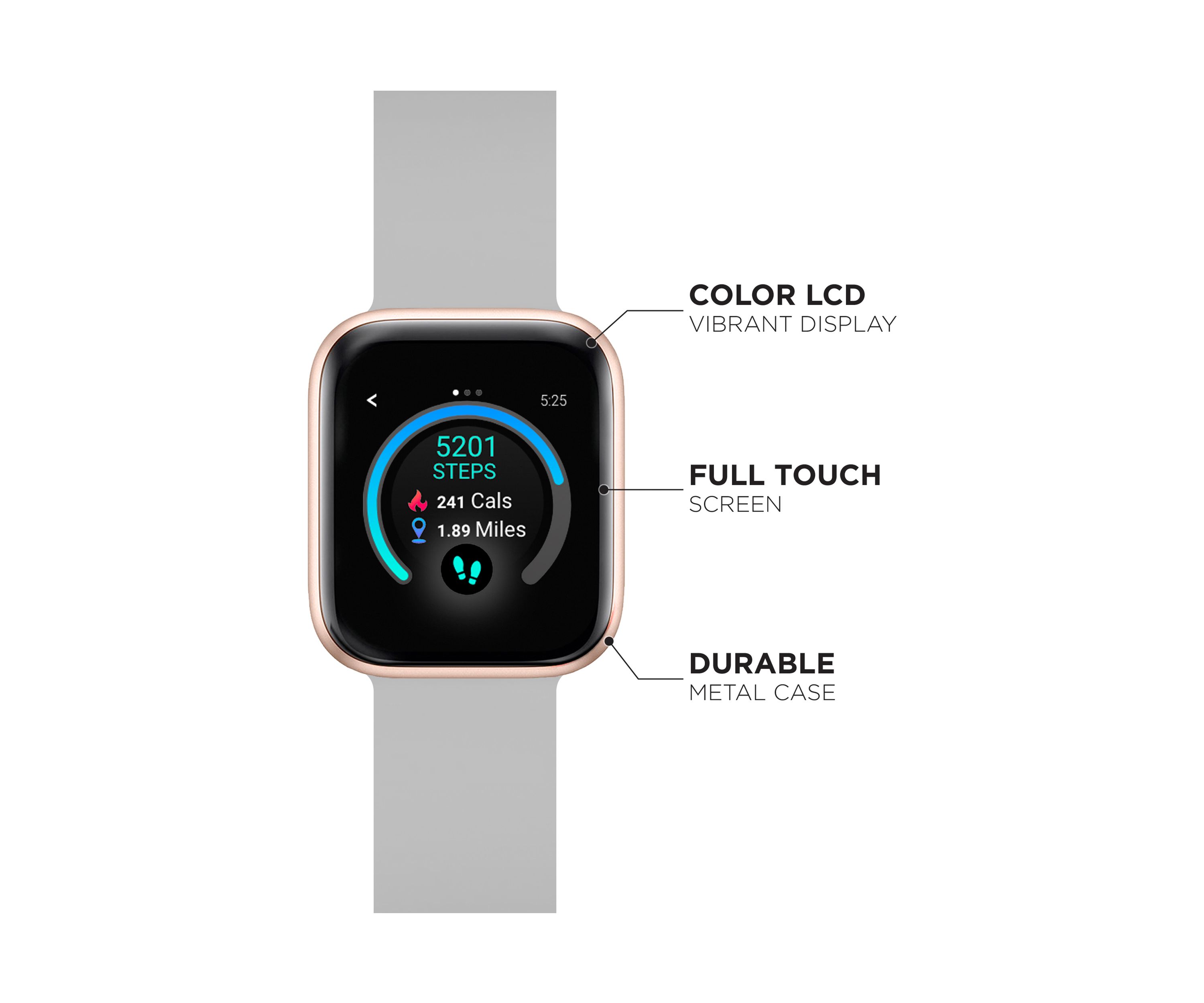 Air 3 Touchscreen Smartwatch Fitness Tracker for Men and Women: Rose Gold Case with Gray Strap (40 Millimeter)