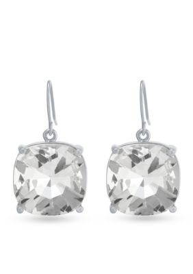 evie & emma Silver-Plate Clear Crystal Cushion Cut Drop Earrings | belk