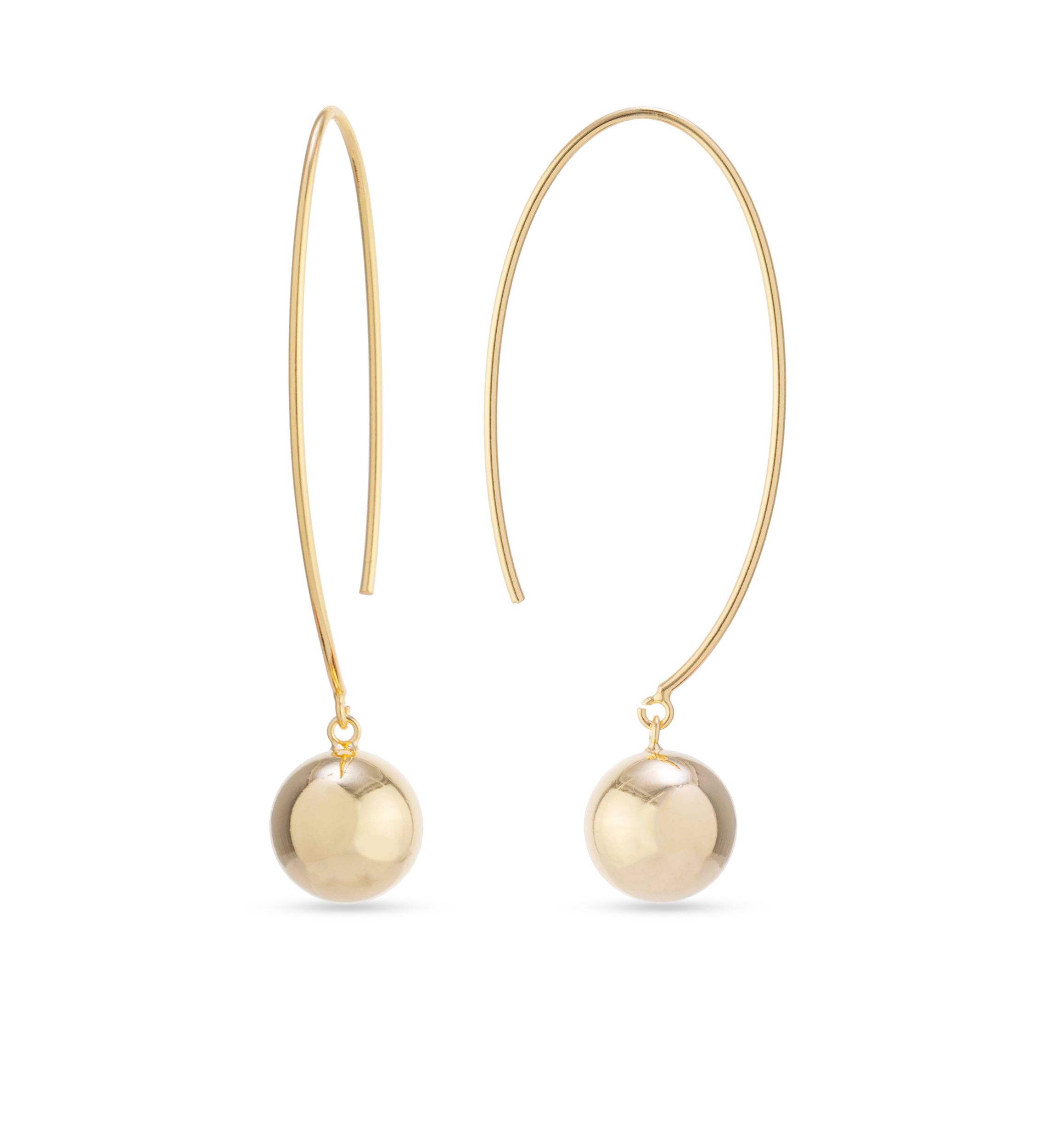 Gold Over Fine Silver Plated Ball Drop Threader Earrings