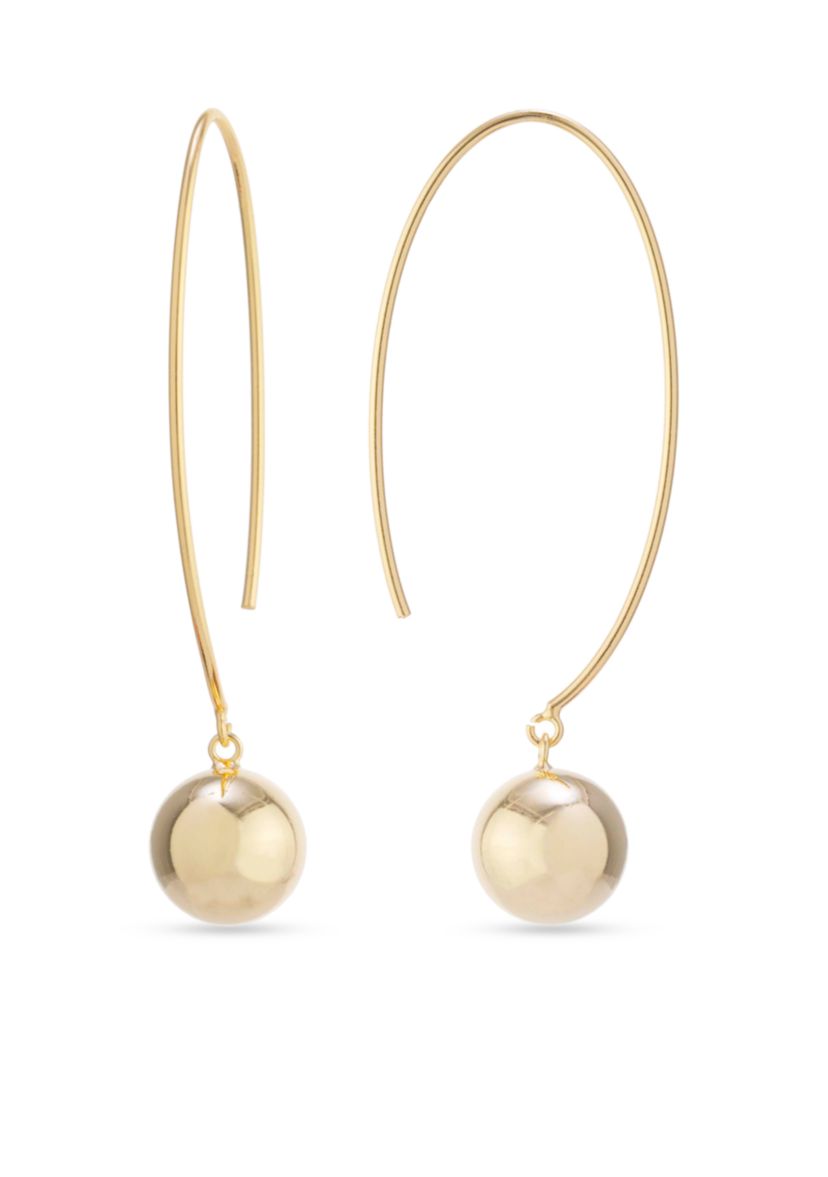 Gold Over Fine Silver Plated Ball Drop Threader Earrings